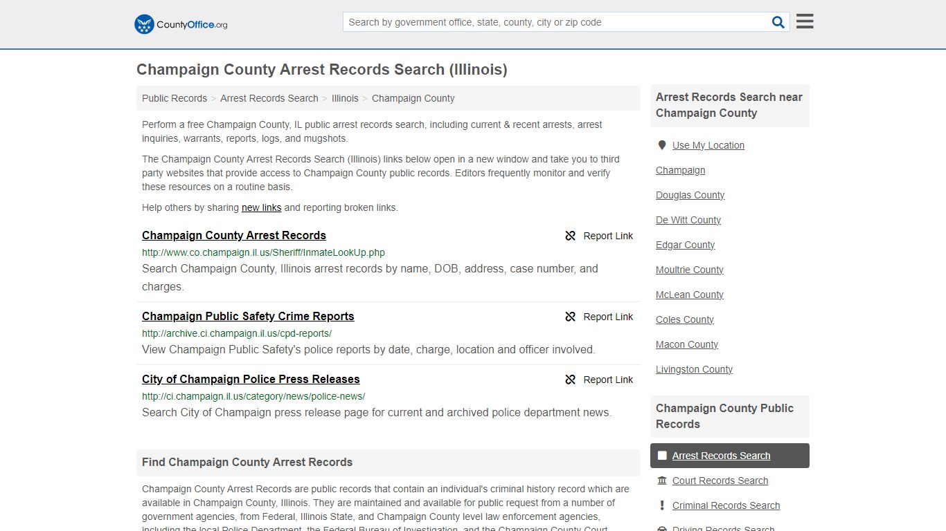 Champaign County Arrest Records Search (Illinois) - County Office